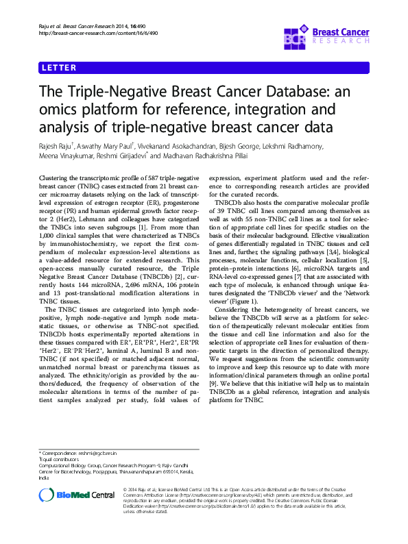 (PDF) The Triple-Negative Breast Cancer Database: an omics platform for ...