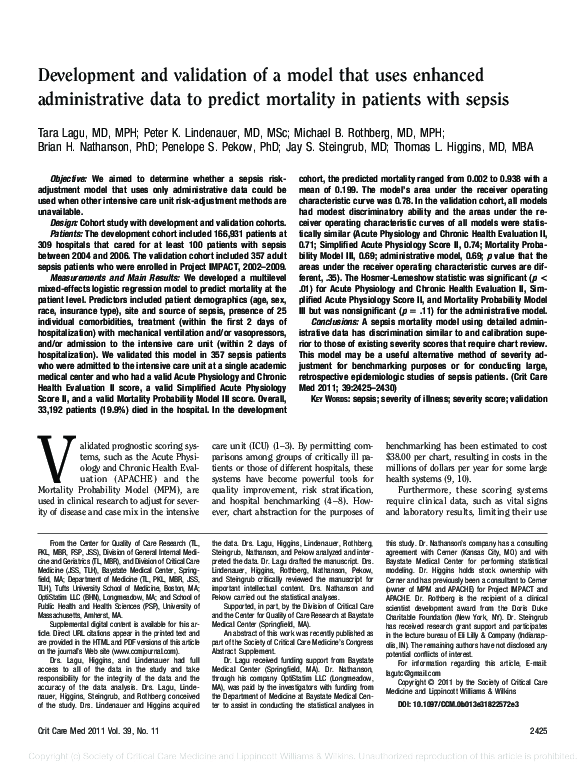 (PDF) Development and validation of a model that uses enhanced ...
