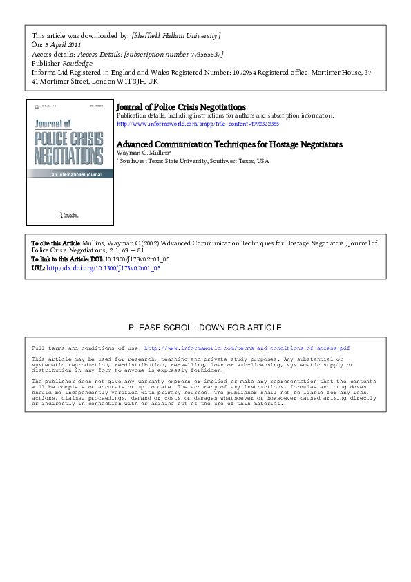 (PDF) advanced communication techniques for hostage negotiators