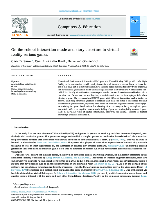 (PDF) On the role of interaction mode and story structure in virtual ...