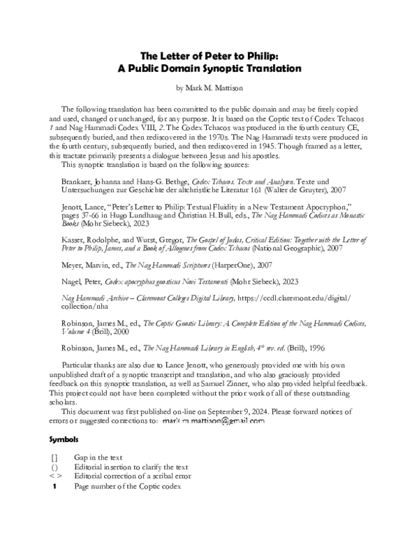 (PDF) The Letter of Peter to Philip: A Public Domain Synoptic Translation
