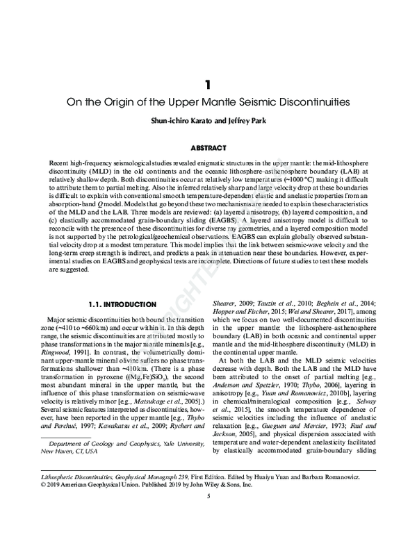 (PDF) On the Origin of the Upper Mantle Seismic Discontinuities