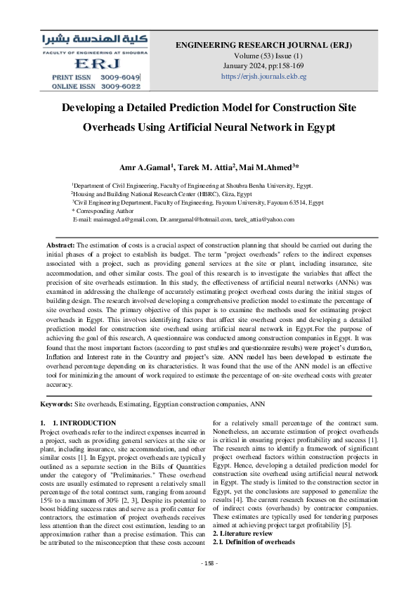 (PDF) Developing a Detailed Prediction Model for Construction Site ...