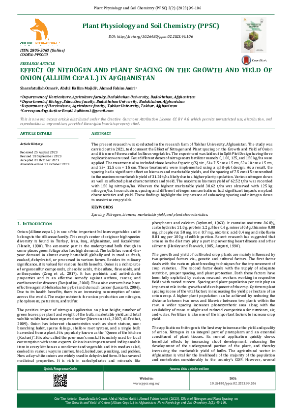 (PDF) Effect of Nitrogen and Plant Spacing on the Growth and Yield of ...