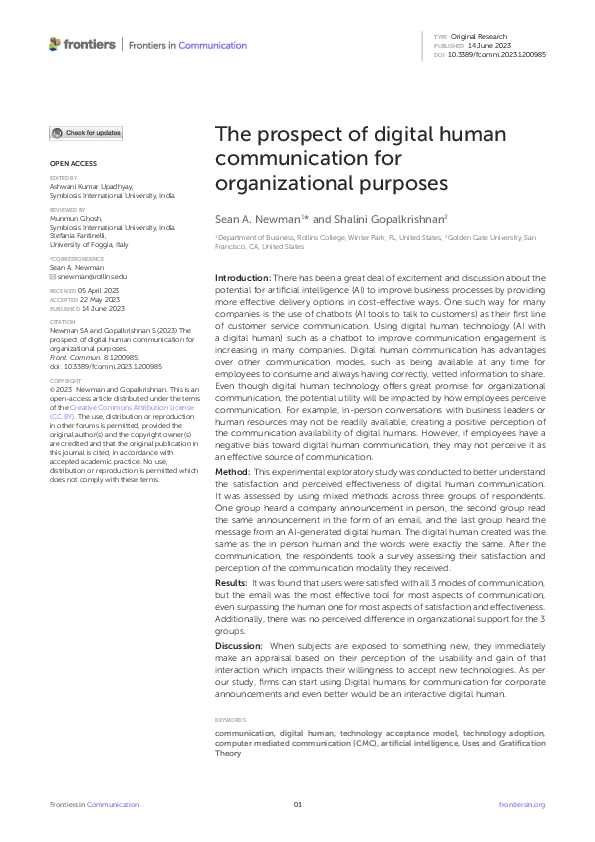 (PDF) The prospect of digital human communication for organizational ...
