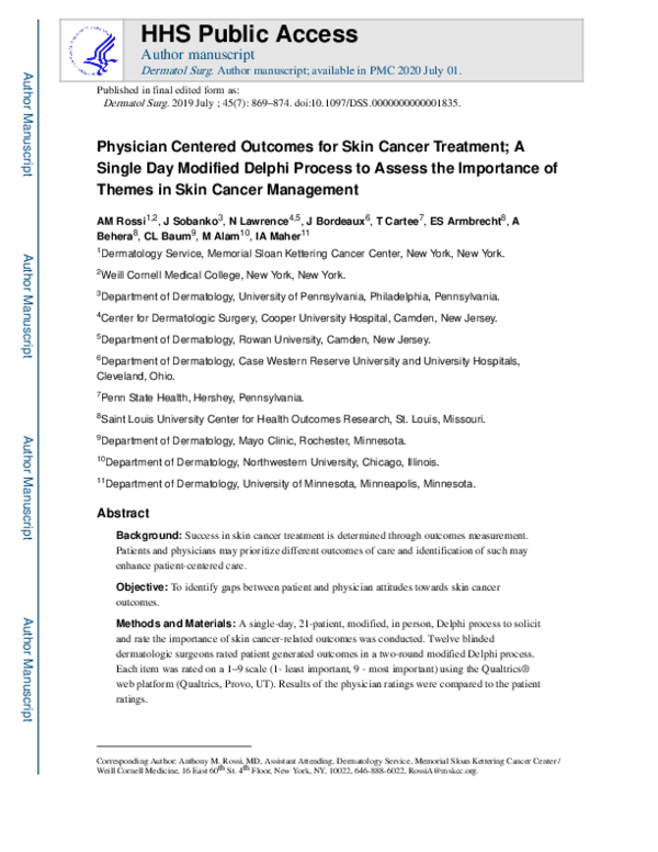 (PDF) Physician-Centered Outcomes for Skin Cancer Treatment: A Single ...