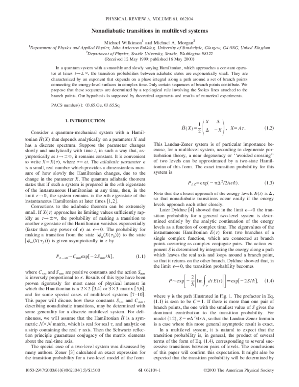 (PDF) Nonadiabatic transitions in multilevel systems