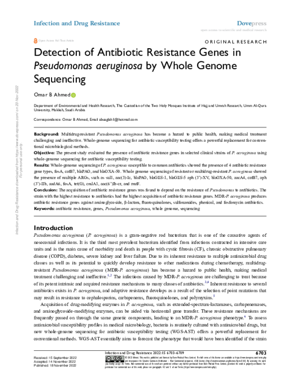 (PDF) Detection of Antibiotic Resistance Genes in Pseudomonas ...