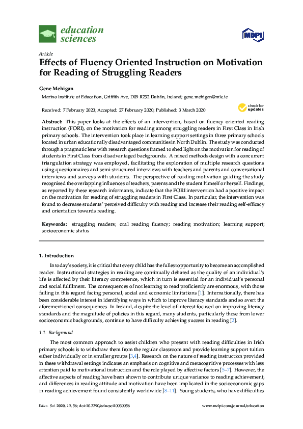 (PDF) Effects of Fluency Oriented Instruction on Motivation for Reading ...
