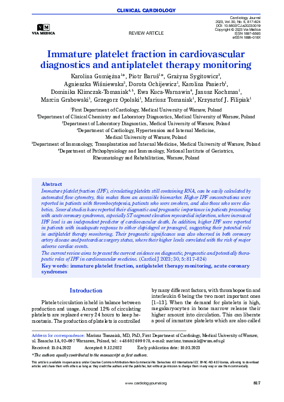 (PDF) Immature platelet fraction in cardiovascular diagnostics and ...