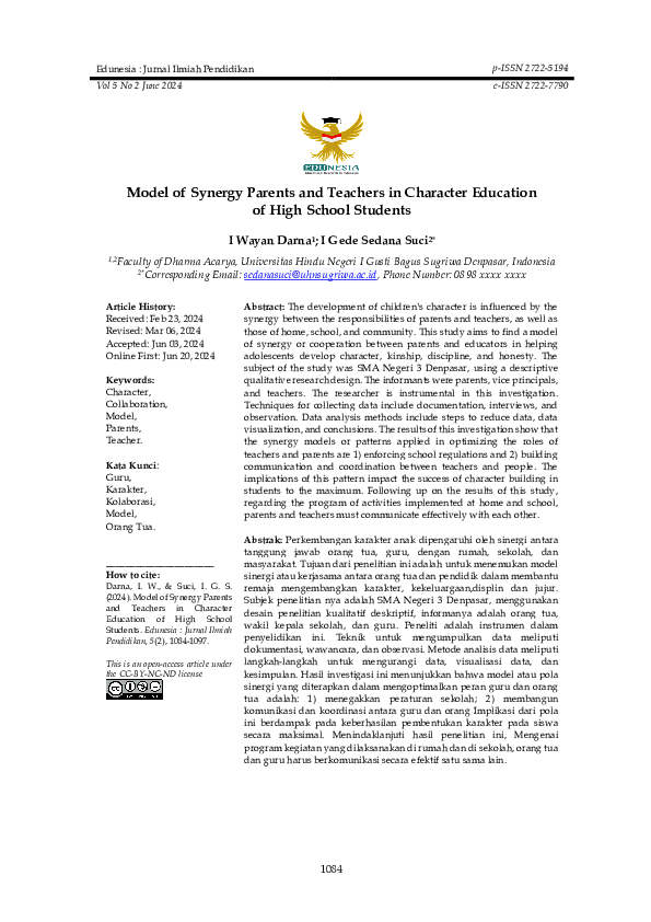 (PDF) Model of Synergy Parents and Teachers in Character Education of ...