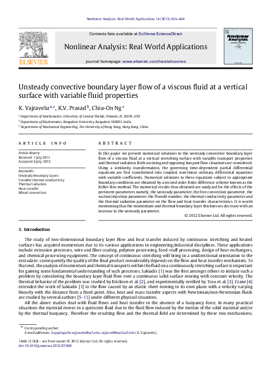 (PDF) Unsteady convective boundary layer flow of a viscous fluid at a ...