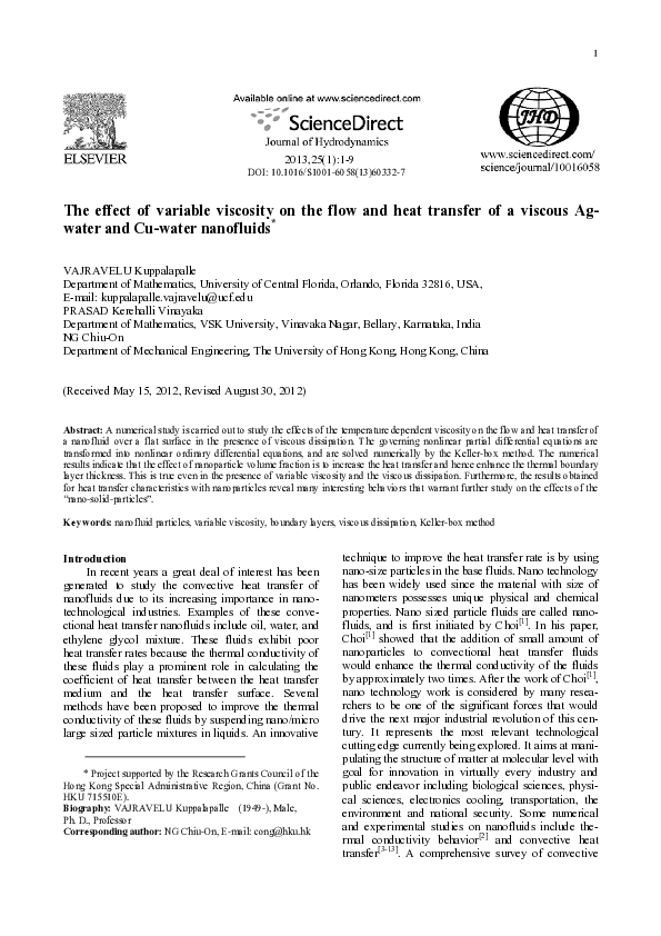 (PDF) The effect of variable viscosity on the flow and heat transfer of ...