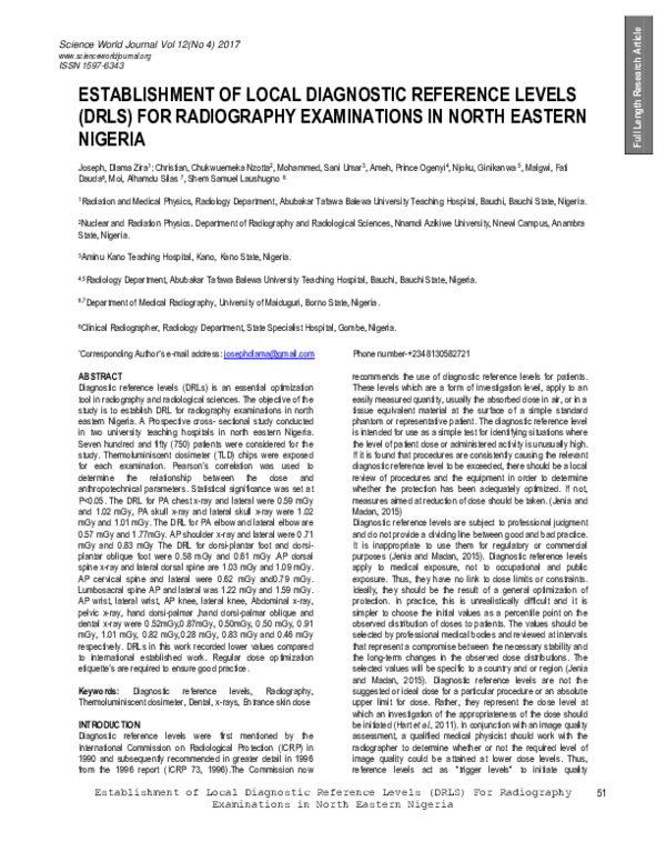 (PDF) Establishment of local Diagnostic Reference Levels (DRLs) for ...