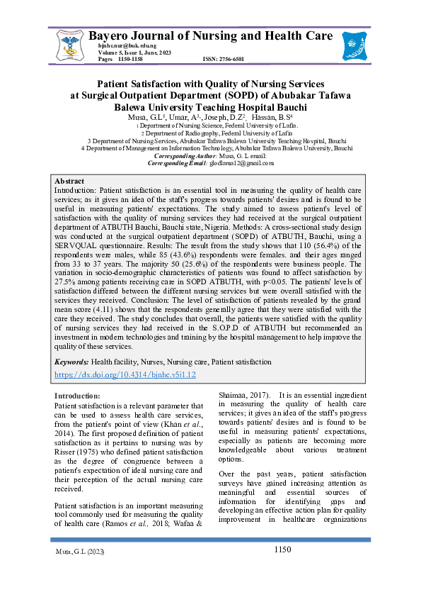 (PDF) Patient Satisfaction with Quality of Nursing Services at Surgical ...