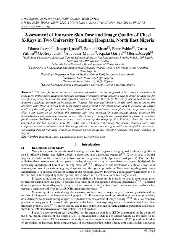 (PDF) Assessment of Entrance Skin Dose and Image Quality of Chest X ...