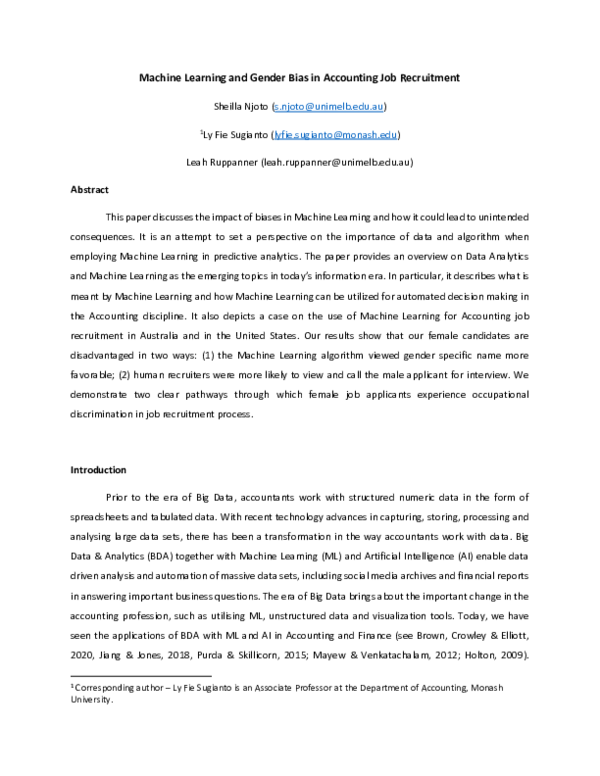 (PDF) Machine Learning and Gender Bias in Accounting Job Recruitment