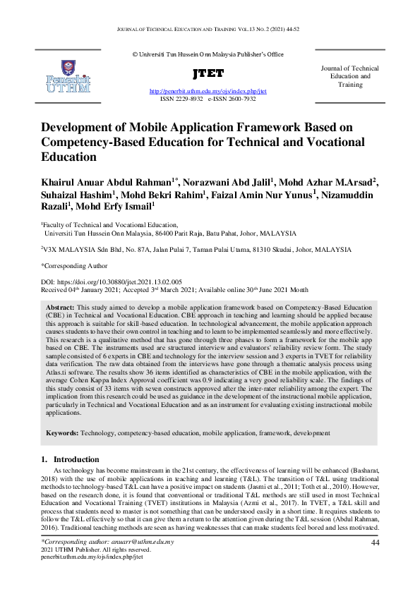 (PDF) Development of Mobile Application Framework Based on Competency ...