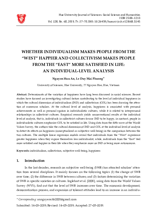 (PDF) Whether Individualism Makes People from the “West” Happier and ...