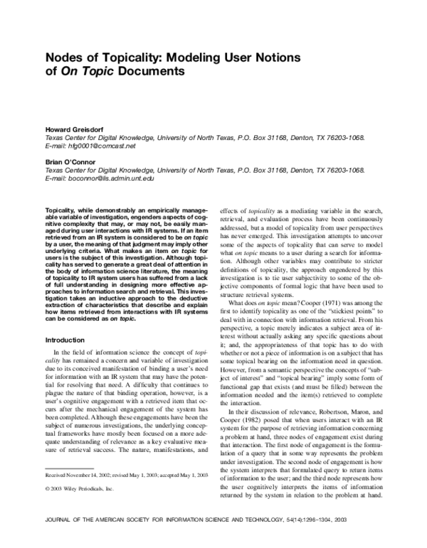 (PDF) Nodes of topicality: Modeling user notions of on topic documents ...