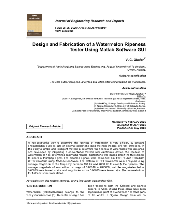 (PDF) Design and Fabrication of a Watermelon Ripeness Tester Using ...