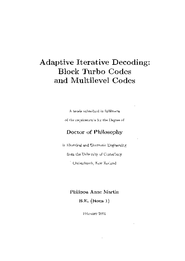 (PDF) Adaptive iterative decoding : block turbo codes and multilevel codes