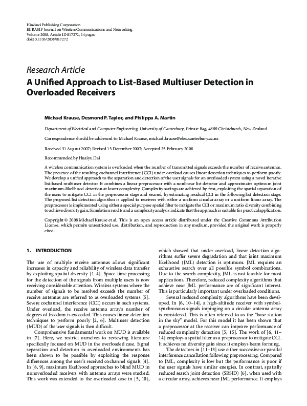 (PDF) A Unified Approach to List-Based Multiuser Detection in ...