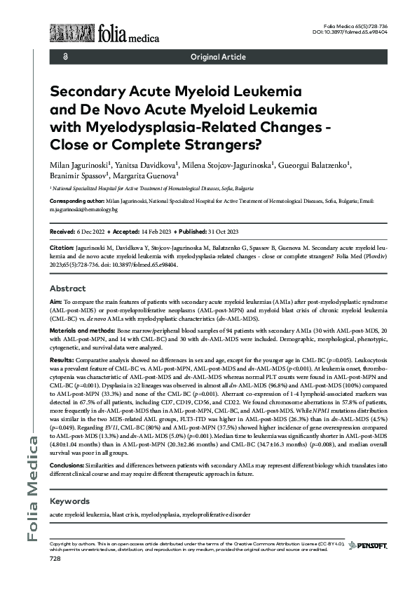 (PDF) Secondary acute myeloid leukemia and de novo acute myeloid ...