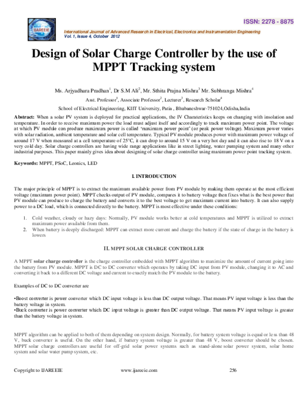 (PDF) Design of Solar Charge Controller by the use ofMPPT Tracking system