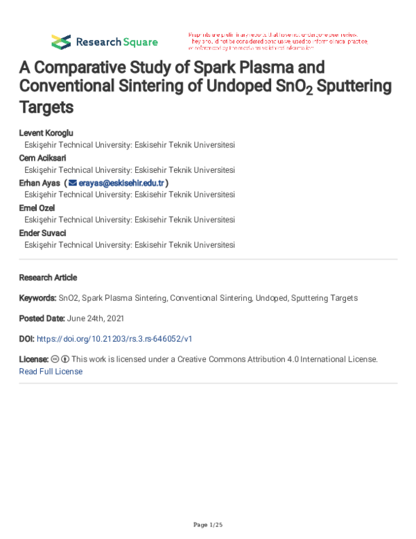 (PDF) A comparative study of spark plasma and conventional sintering of ...