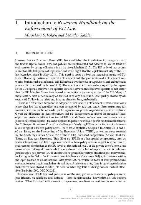 (PDF) Introduction to Research Handbook on the Enforcement of EU Law