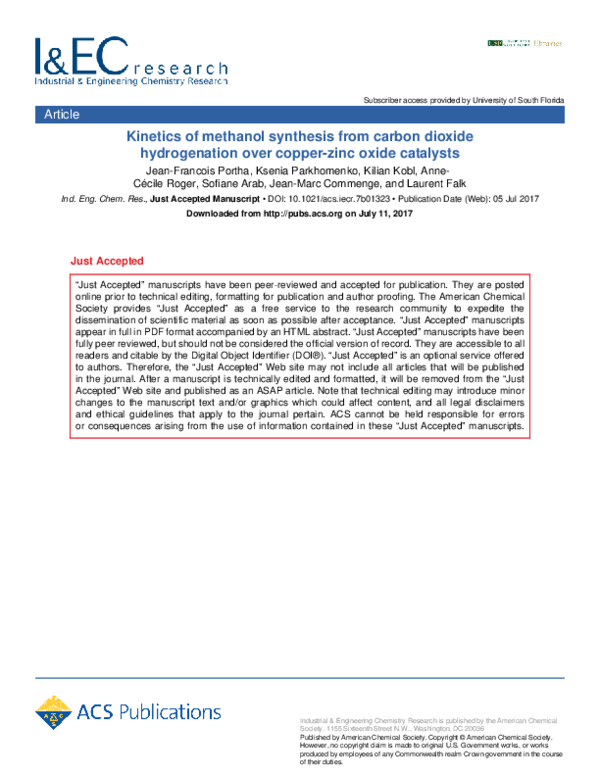 (PDF) Kinetics of Methanol Synthesis from Carbon Dioxide Hydrogenation ...