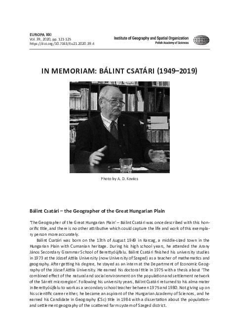 (PDF) In Memoriam: Bálint Csatári (1949–2019) | Tomasz Komornicki ...