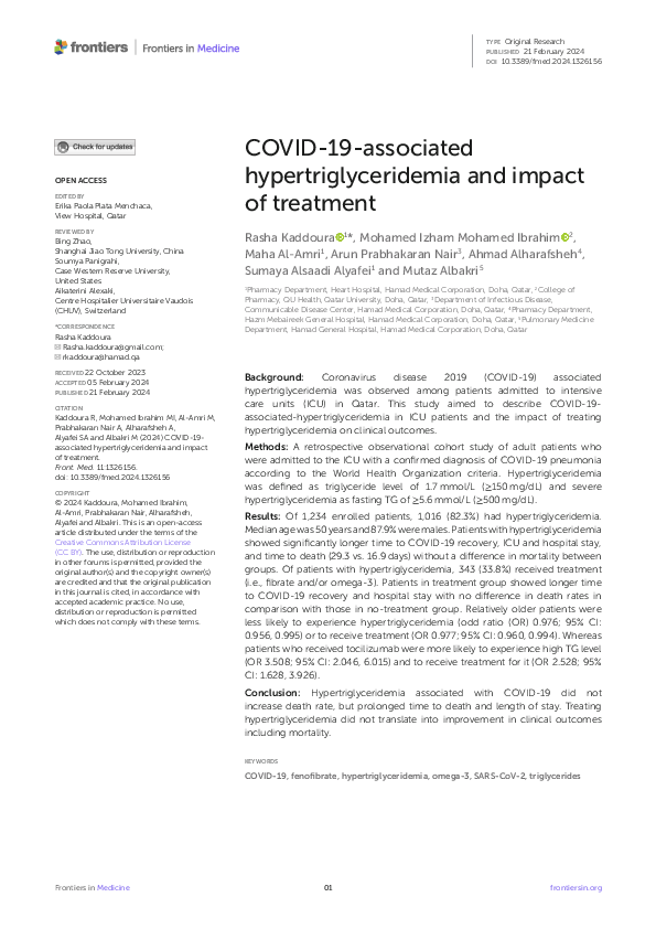 (PDF) COVID-19-associated hypertriglyceridemia and impact of treatment