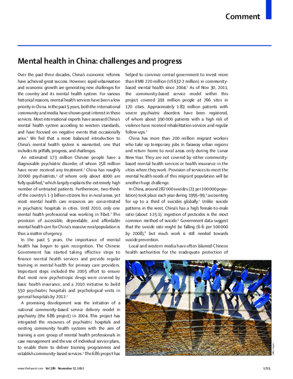 (PDF) Mental health in China: challenges and progress