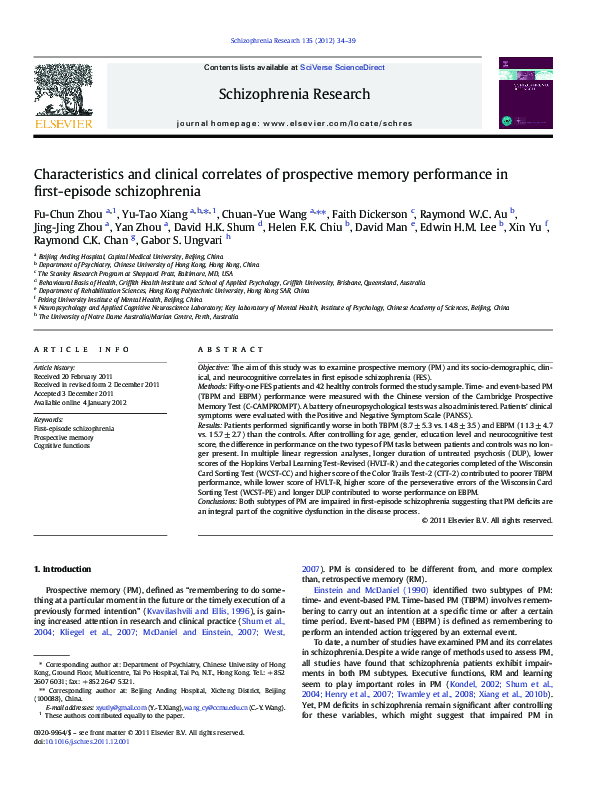 (PDF) Characteristics and clinical correlates of prospective memory ...