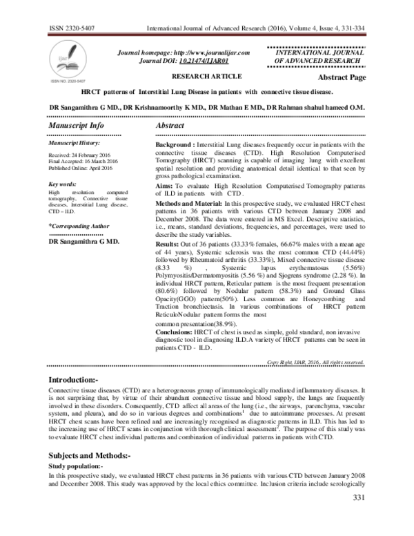 (PDF) HRCT patterns of Interstitial Lung Disease in patients with ...