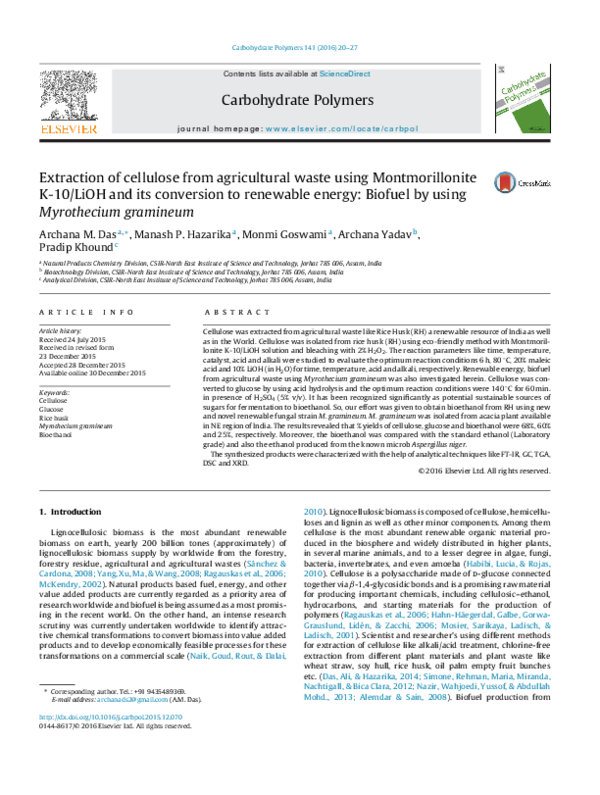 (PDF) Extraction of cellulose from agricultural waste using ...