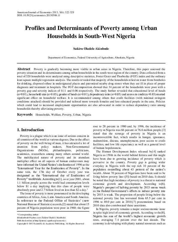 (PDF) Socioeconomic determinants of poverty among urban households in ...