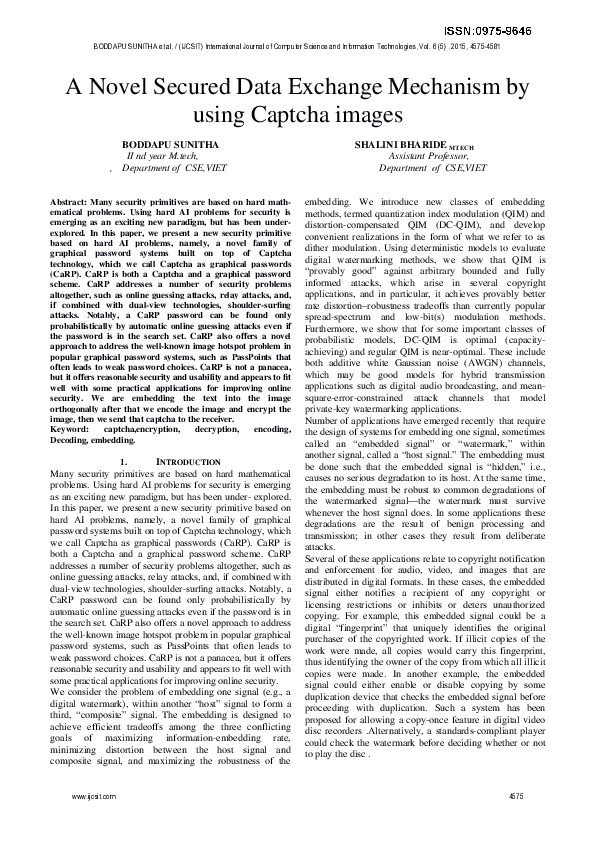 (PDF) A Novel Secured Data Exchange Mechanism by using Captcha images