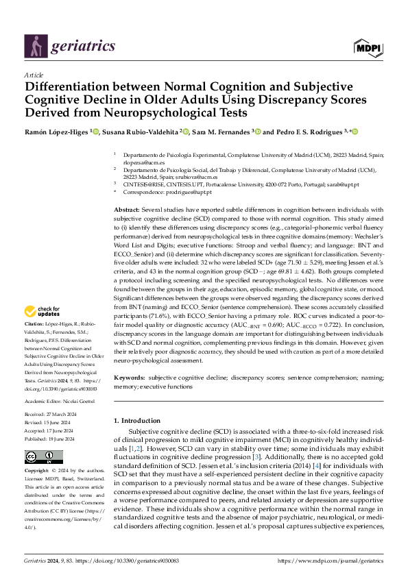 (PDF) Differentiation between Normal Cognition and Subjective Cognitive ...