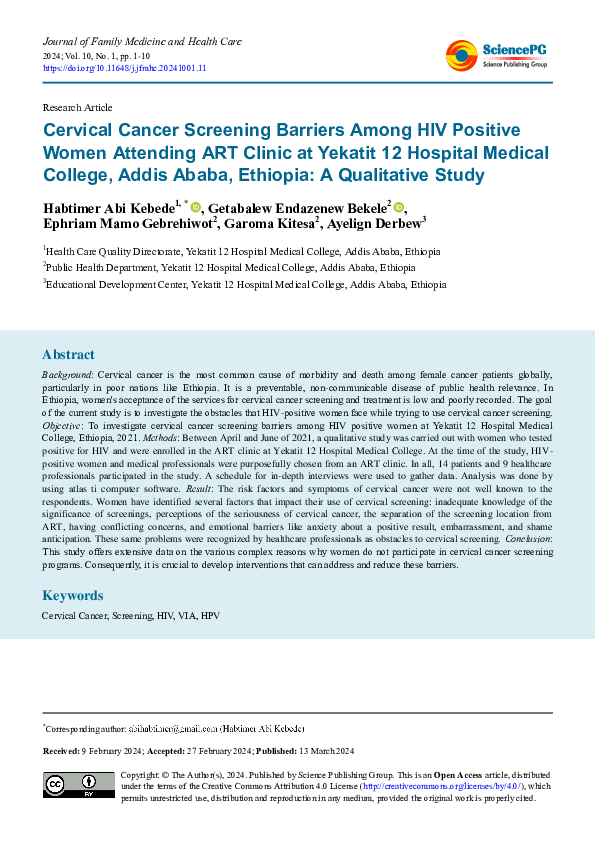 (PDF) Cervical Cancer Screening Barriers Among HIV Positive Women ...