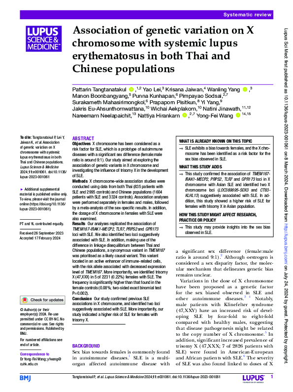 (PDF) Association of genetic variation on X chromosome with systemic ...