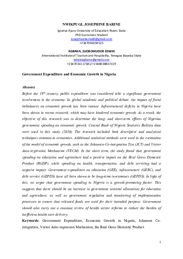 (PDF) Government Expenditure and Economic Growth in Nigeria