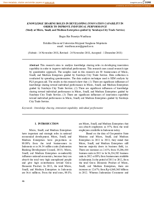 (PDF) Knowledge Sharing Roles In Developing Innovation Capability In ...