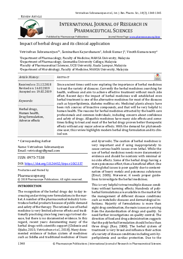 (PDF) Impact of herbal drugs and its clinical application