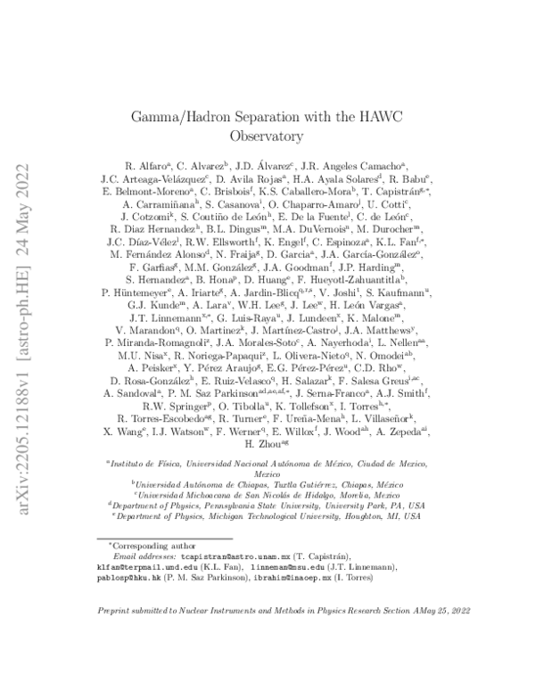 (PDF) Gamma/hadron separation with the HAWC observatory