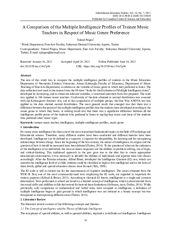 (PDF) A Comparison of the Multiple Intelligence Profiles of Trainee ...
