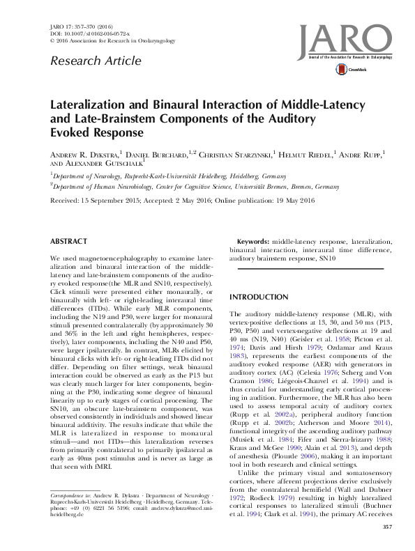 (PDF) Lateralization and Binaural Interaction of Middle-Latency and ...