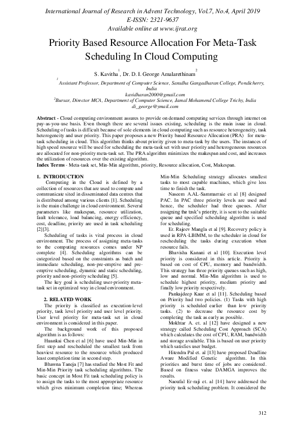 (PDF) Priority Based Resource Allocation For Meta-Task Scheduling In ...